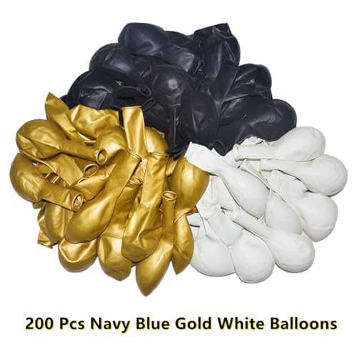 Image of 200 Pcs Navy Blue Gold and White Balloons 12 Inch Latex Metallic Chrome Balloon Arch Garland Kit for Birthday Wedding Bridal Baby Shower Supplies Graduation Party Decorations