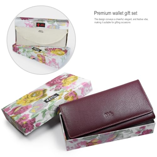 Image of Women's Top Grain Leather Wallet, RFID Blocking Bifold clutch, 17 Card Slots, Zip Pocket Organizer, Elegant Gift for Women - Birthday, Valentine, Anniversary - WINE RED