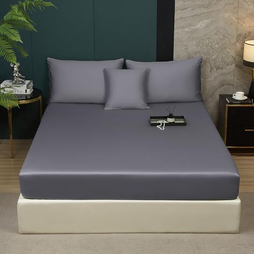 Luofanfei Bambus Lyocell Spannbettlaken 90x200cm Grün Salbeigrün Boxspringbett Frottee Topper Glänzend Bambusfaser Bettlaken Spannbetttuch 90 x 200 Uni Spannbetttücher für Hohe Matratze bis 25-30 cm
