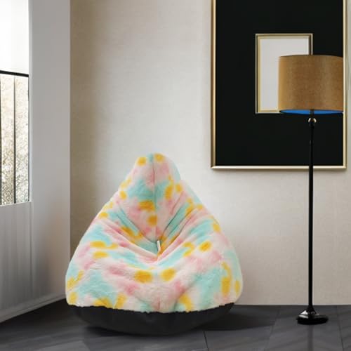 Image of New Tie Dye Rainbow Design Furry, Bean Bags with Beans Filled, Chair. Premium and Luxurious Fur Bean Bag with thermocol Balls XXXL (Floral)