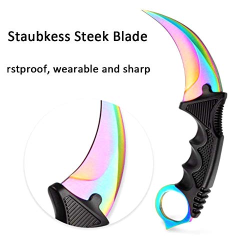 WeTop Karambit Knife, Set of 2, CS-GO for Hunting Camping Fishing Self Defenses and Field Survival, Stainless Steel Fixed Blade Tactical Knife with Sheath and Cord (Black+Rainbow).