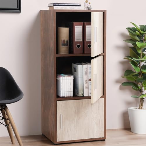 ABOUT SPACE Wooden Cabinet - 3 Tier Engineered Wood Storage Cabinet for Living Room with Magnetic Door, Space Saving Furniture for Home, Office, Kitchen (Walnut -L 38 x B 38 x H 100.5 cm)