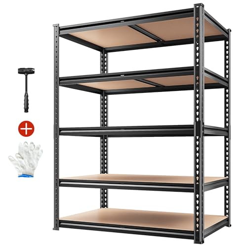 REIBII 2400LBS Storage Shelves 5 Tier Garage Shelving Heavy Duty,