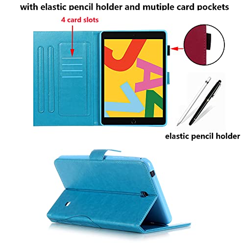 Uucovers Case For Samsung Galaxy Tab 4 7.0 & Nook 7.0" 2014 Cover (Sm-T230/ Sm-T230Nu/ T231/T235), Embossed Pu Leather Magnetic Folio Stand Tpu Wallet With Pocket Cards Holder, Blue Butterfly Flower #TOP4