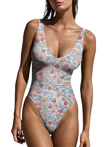 Image of LASLULU Womens One Piece Swimsuit Padded Sexy V Neck Swimwear Bathing Suits