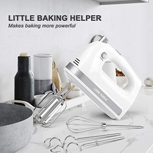 Lord Eagle Hand Mixer Electric, 400W Power handheld Mixer for Baking Cake Egg Cream Food Beater, Turbo Boost/Self-Control Speed + 5 Speed + Eject Button + 5 Stainless Steel Accessories - Thumbnail 7
