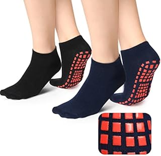Non Slip Yoga Pilates Socks 2 Pairs Fitness Fall Prevention Grip Socks Exercise Dance Yoga Socks Anti Skid Slipper Barre Socks for Women Men Home Sports Workout Ballet, 2 Colors, UK 3-10, EU 35-42