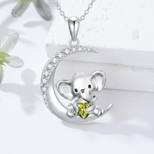 Image of PROESS Animal Birthstone Necklace 925 Sterling Silver Otter /Axolotl /Hippo /Elephant /Dachshund /Monkey /Red Panda Pendant Necklace Animal Birthstone Jewelry Gifts for Women