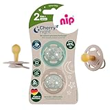 NIP Cherry NIGHT 6 + Rundsauger Schnuller Leuchtschnuller, CHERRY NIGHT 6-36 Monate, Knopf leuchtet langanhaltend im Dunkeln, HAUTFREUNDLICH, NACHHALTIG, 2er Pack UNISEX Babies