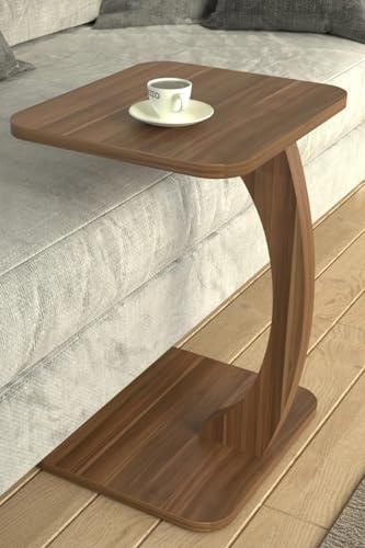 Image of Modern C-Shaped Side Table for Sofa & Bed - Multi-Purpose Laptop Table, Snack Holder, Book & Plant Stand - Compact & Sturdy Bedside Table (Natural)