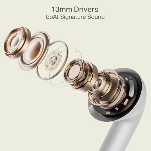 Image of boAt Airdopes Joy v2 w /Up to 35H Battery, Pocketable Design, ASAP Charge, 13mm Drivers, Easy Touch Controls, ENx Tech, Beast Mode, IWP & App Support TWS Bluetooth Earbuds with mic (Cloud White)