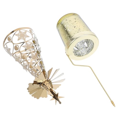 UKCOCO Rotatif Porte-Bougie Sapin de Noël Métal Doré avec Flocon Support pour Décoration de Table Festive Ambiance Chaleureuse pour et Réveillons