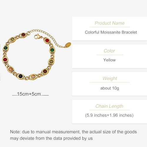 Exquisite 14K Gold Round Colorful Moissanite Beaded Bracelet, Shiny Round Cut Moissanite Bracelet, Niche Design Bracelet, Best Choice for Gifts2