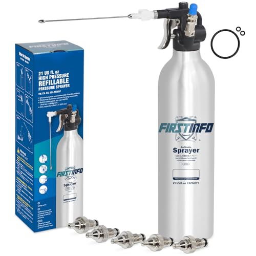 FIRSTINFO A1638Y5 | Botella pulverizadora Recargable patentada para Limpiador de Frenos | Pulverizador de Aluminio 620 ml | Presión máxima 140 PSI | Incluye 5 boquillas Cortas
