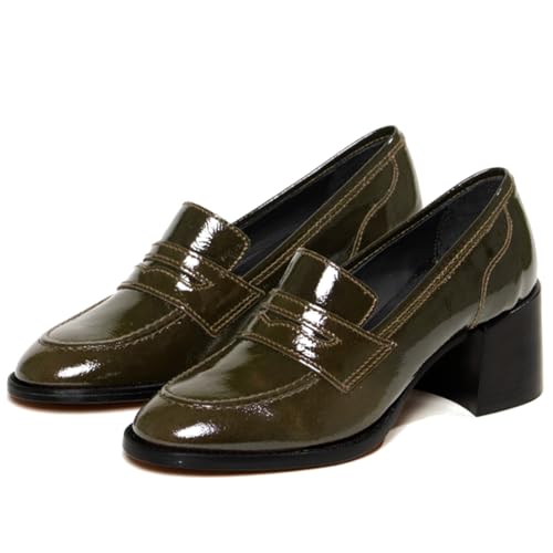 Image of SHODENSE Women Vintage Chunky Heel Loafers Pumps Platform Round Closed Toe Oxford Shoes Burnished Patent Matte Suede Slip On Dress Loafer Block Stacked Heels Office Formal Work Business 4-11 M US