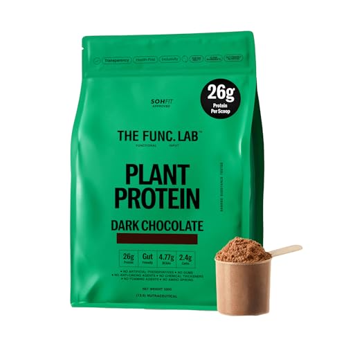 Image of The Func. Lab Plant Protein for Men and Women - Dark Chocolate | 500g | 26g Protein per Scoop | Pea and Rice Blend | Vegan, Sugar‑Free | 100% Clean Label, Gut Friendly, Vegetarian