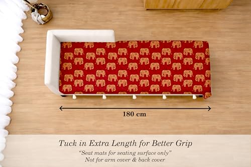 Image of Cloth Fusion Quilted Sofa Cover Seat Mat 3 Seater Chaise, Elephant Block | Reversible Jaipuri Print, 180 cm, Seat Cover Only, Decorative Tassel Edging With A Spare, Easy Tuck-In Hold, Not Anti-Slip