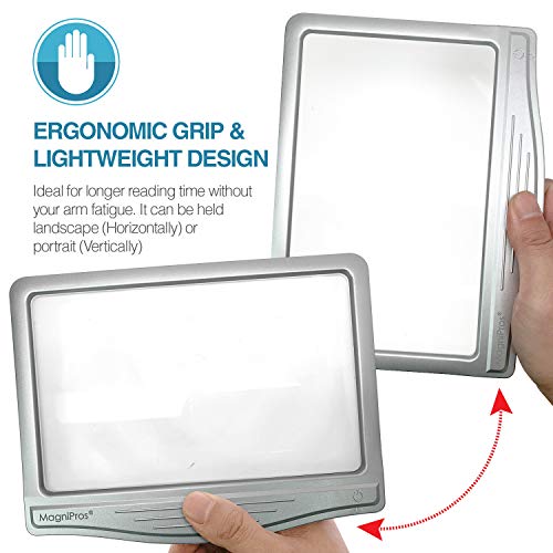 Magnipros 3X Large Ultra Bright Led Page Magnifier With Anti-Glare Dimmable Leds(Evenly Lit Viewing Area & Relieve Eye Strain)-Ideal For Reading Small Prints & Low Vision #TOP5