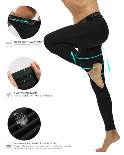 Runhit Mens Compression Pants Running Tights Pockets Sports Leggings Spandex Workout Cycling Athletic Thermal4