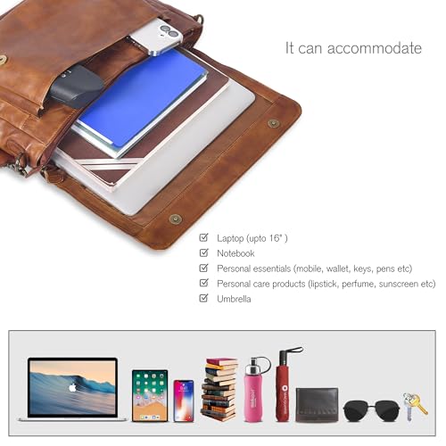 Image of Oak Leathers Leather Messenger Bag for Men and Women - Laptop Briefcase Bag For College, Office, Adjustable Shoulder Strap