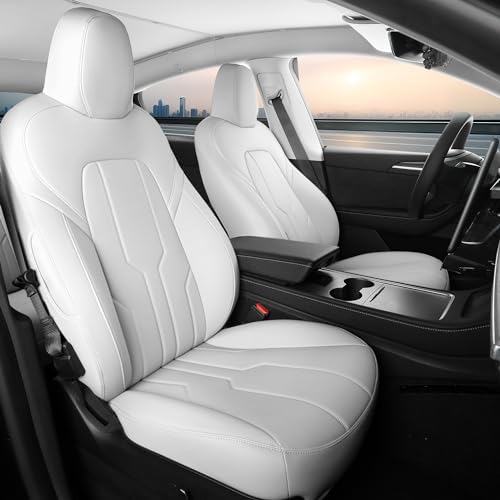 Car Seat Covers Full Set for Tesla Model Y Seat Covers 2024 2023 2022 2021 2020, 360 Full Surround Nappa Leather Seat Protector Accessories White