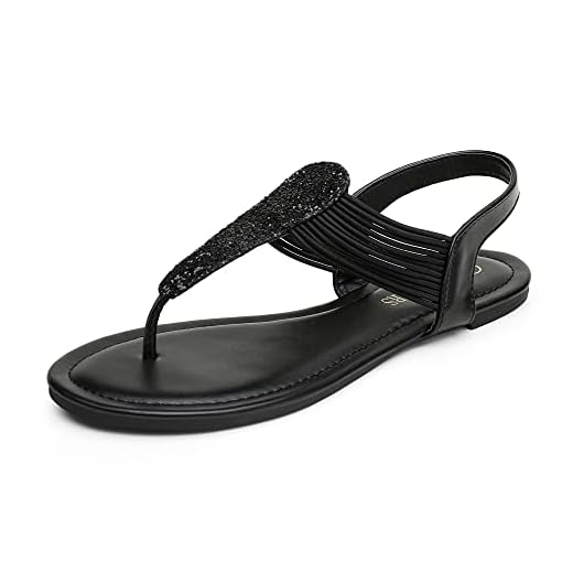 DREAM PAIRS Spparkly Women's Elastic Strappy String Thong Ankle Strap Summer Gladiator Sandals Black Size 8.5