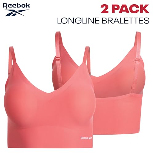 Image of Reebok Womens Everyday Bras - 2 Pack or 4 Pack Soft Stretch Longline Ladies Bralettes Performance Wireless Bras for Women
