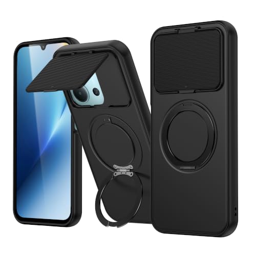 Image of SPAZY CASE Redmi 15C 5G Back Cover|Premium Magnetic Ring Stand Case with Camera Protection Slider|360 Rotating Kickstand|Slim & Strong Grip Phone Case for Redmi 15C 5G-Black