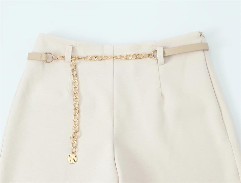Women's Solid Color Casual Belted High Waist Ankle Trousers