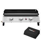 Royal Gourmet Plancha Gaz en Acier Émaillé, 3 Brûleurs Puissance 7.5kW, Surface Cuisson 62,0 x 35,5 cm, Portable pour Le Camping et l' Extérieur, Noir