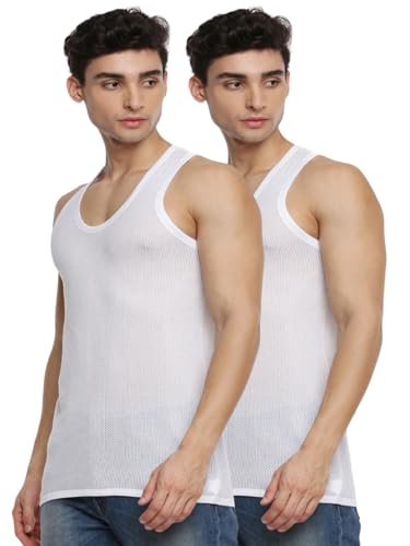 Image of RAMRAJ COTTON Men's White Inner Vest /Banian | Lightweight Scoop Neck Sleeveless Super Combed Cotton
