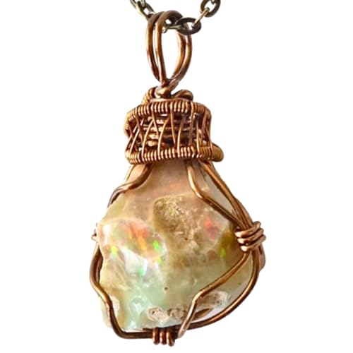 Designs by Nature Gems Natural Opal Necklace for Women - October Birthstone Necklace for Women - Designer Pendant Necklace - 7-10 Carat Opal, Antique Bronze Chain