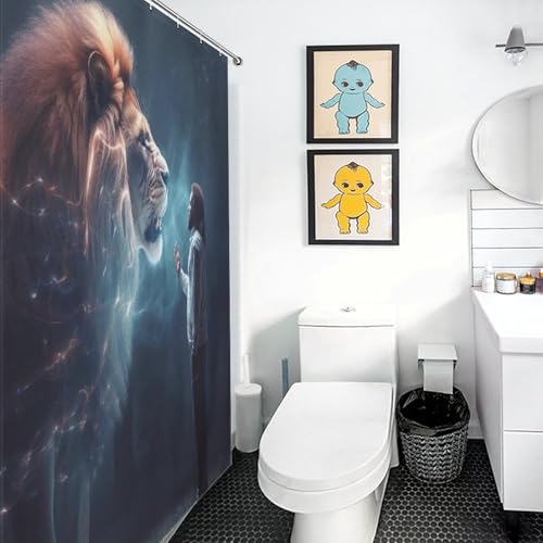 Rideau de douche lion en polyester lavable 92x183cm pour baignoire d'hôtel et maison
