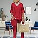 Bengbobar Linen Sets for Women 2 Piece Outfits Linen Two Piece Pants Suit Casual Long Sleeve Linen Pants Set Womens Pantsuit Red Outfits for Women All Red 2 Piece Outfits, Large