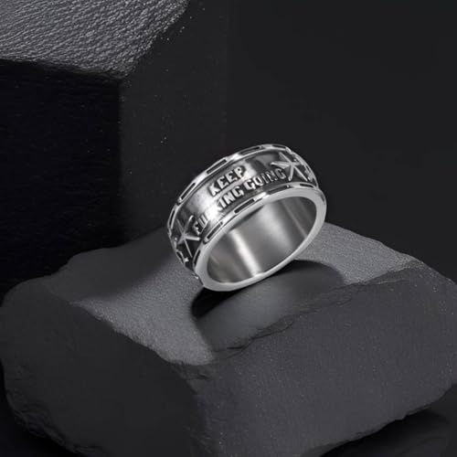 Keep Going Ring Gothic Star Skull Rings for Men Women Band Stainless Steel Silver Pentacle Skeleton Cocktail Party Biker Ring Size 8-134