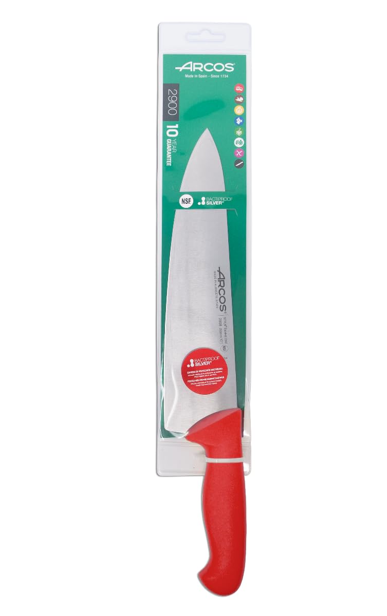 Arcos Cheferie 2900 Knife – 10" Nitrum Stainless Steel Blade with Red Polypropylene Handle – Silver Hygiene – Food Coloregurity Identification System (7 inches). Series 2900. — view 6