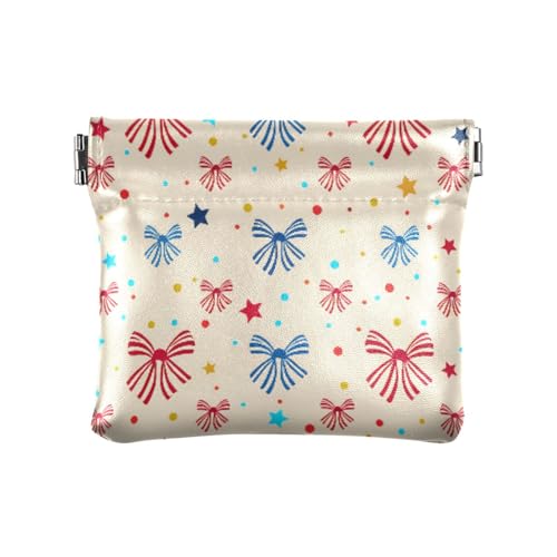 Striped Bows Stars Coin Purse Leather Pouch Change Purse, Squeeze Coin Pouch for Cards, Keys & Lipsticks, Unisex - Main Image