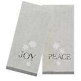 SeasonsEasy Christmas Bath Hand Towels, Set of 2 Grey Cotton Terry Velour Towel with Embroidered Joy
