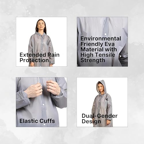 Image of Unisex Hooded Raincoat, Waterproof Long Rain Jacket, Multiple Colours, Reusable