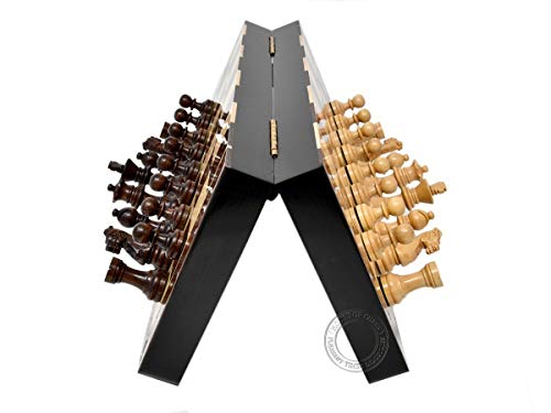 House Of Chess - 12 Inches Wooden Magnetic Folding Travel Chess Set / Board - 2 Extra Knights, 2 Extra Pawns, 2 Extra Queens & Algebraic Notation - Handmade - Premium Quality #TOP5