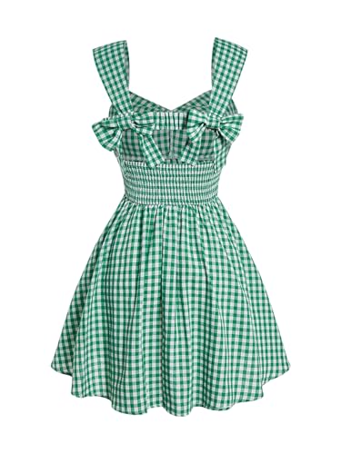 Image of Floerns Women's Plaid Ruched Bust Sleeveless Vintage Bowknot Pleated Short Dresses