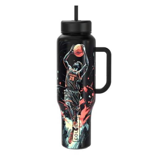 Coldest Tumbler with Handle and Straw, 100% Leak Proof Insulated Tumbler with Lid and Straw (3 Lids), Stainless Steel Tumblers for Women & Men, Cup Holder Friendly Base, 46 oz (Buzzer Beater)