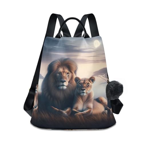Sac à dos antivol femme avec motif lion africain étanche