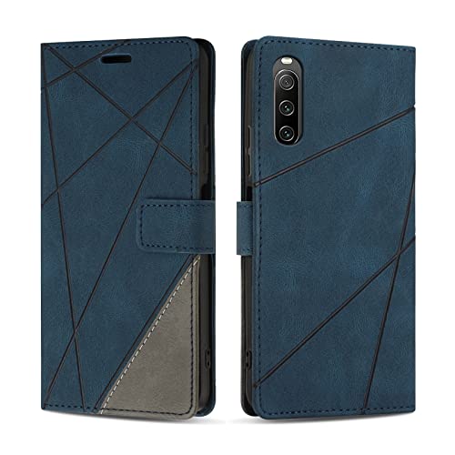SONWO Hülle für Sony Xperia 10 IV, Premium PU Leder Handyhülle Flip Case Wallet Lederhülle Silikon Schutzhülle Klapphülle für Sony Xperia 10 IV, Blau