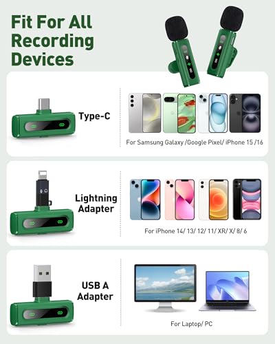 Image of USB C Wireless Lavalier Microphone for iPhone, iPad & Android Phone, Green