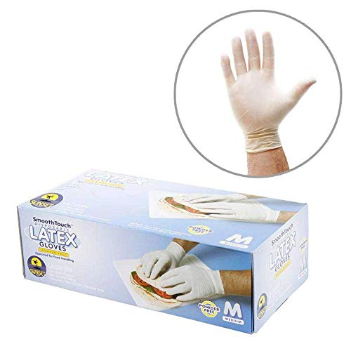 200 Medium Size Disposable Latex Gloves, Powder Free, Smooth Touch, Food Service Grade, Non-Sterile [2x100 Pack]