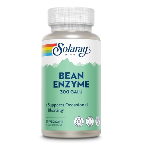 SOLARAY Bean Enzyme 300 GalU - Alpha Galactosidase Digestive Enzymes for Women and Men - Digestive Health Supplement - Supports Occasional Bloating for Adults - 60 Servings 60 VegCaps