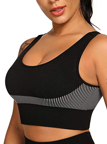 LicLiz Seamless Padded Sports Bras for Women Medium Support Fitness Workout Yoga Bra Black