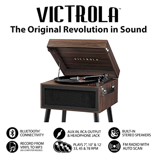 Victrola Liberty – Bluetooth Record Player – 5-in-1 Turntable with Vinyl Stream, FM Radio, USB Playback, Built-in Speakers, Use as Stand or Tabletop Player (Espresso) - Les Beatles, Paul McCartney, John Lennon, RIngo Starr, George Harrison Victrola Liberty – Bluetooth Record Player – 5-in-1 Turntable with Vinyl Stream, FM Radio, USB Playback, Built-in Speakers, Use as Stand or Tabletop Player (Espresso) – Image 4