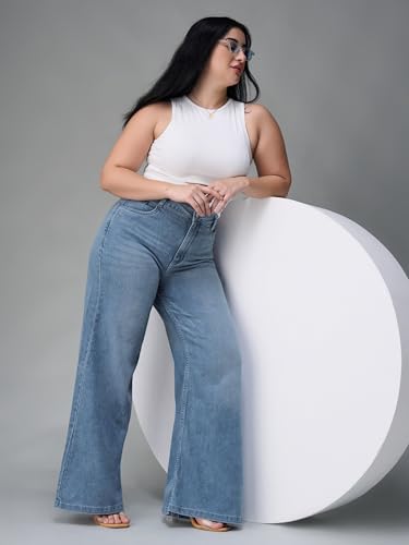 Image of Miss Chase A+ Women's Wide Leg High Rise Regular Length Stretchable Denim Jeans